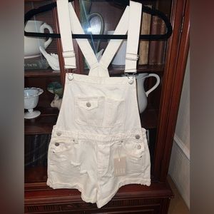 Cute white distressed overalls